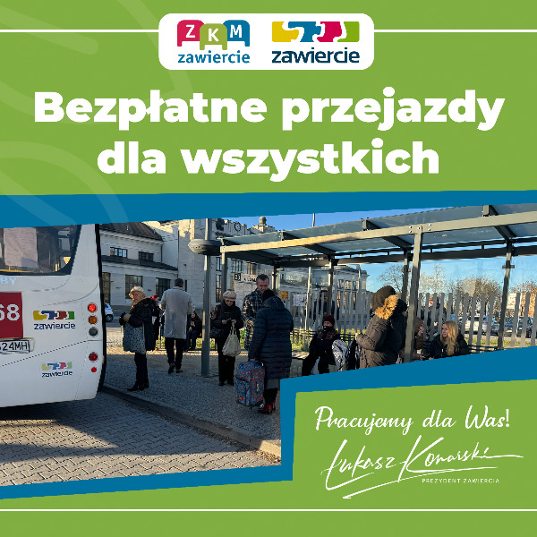 Zakład Komunikacji Miejskiej Sp. z o.o. w Zawierciu - Bezpłatna komunikacja już od 1 I 2024!
